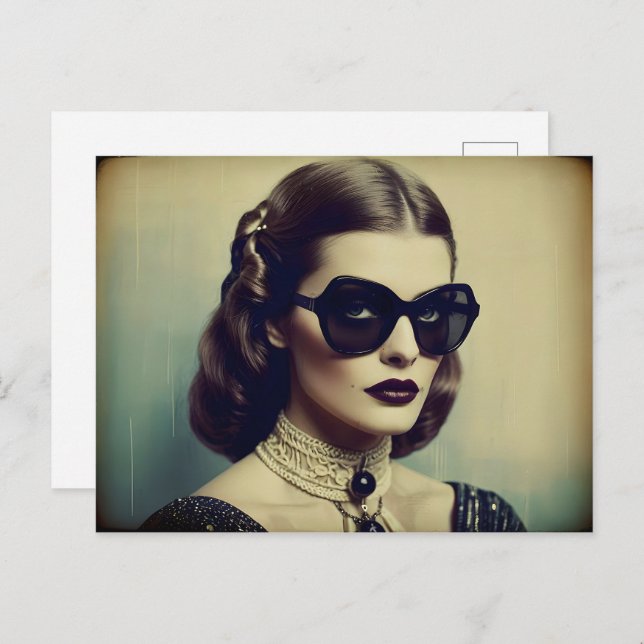 Carte Postale femme rétro vintage (Devant / Derrière)