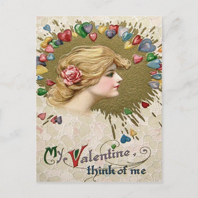Carte Postale Femme Rose Coeur de coeur Peinture (Devant)