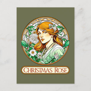 Carte Postale Femme Rose de Noël Art Nouveau