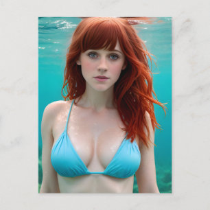 Carte Postale Femme rouge haïe dans un bikini sous l'eau
