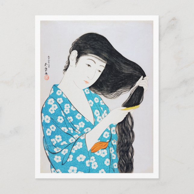 Carte Postale Femme se coiffant, Goyō Hashiguchi (Devant)