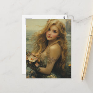 Carte Postale Femme sirène avec des fleurs