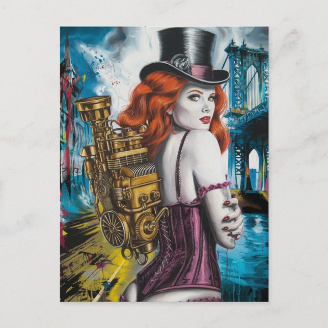 Carte Postale Femme Steampunk au bord de la rivière (Devant)