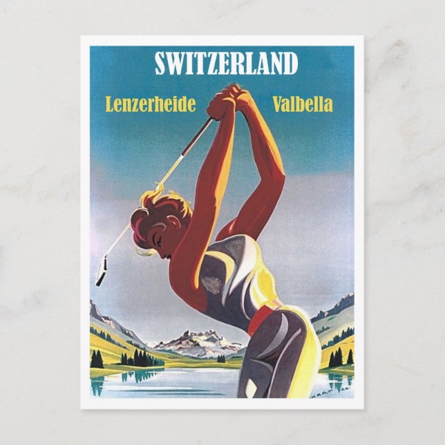 Carte Postale Femme sur le golf en Suisse, Lenzerheide, Valbella (Devant)