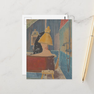 Carte Postale Femme surréaliste dans un collage de baignoire en
