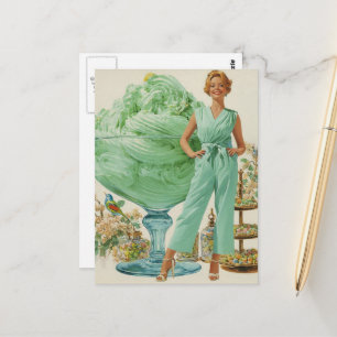 Carte Postale Femme surréaliste rétro et friandises