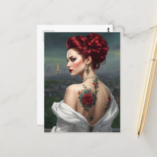 Carte Postale Femme tatouée à la rousse à Paris