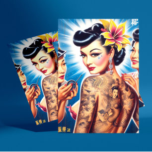 Carte Postale Femme tatouée orientale rétro
