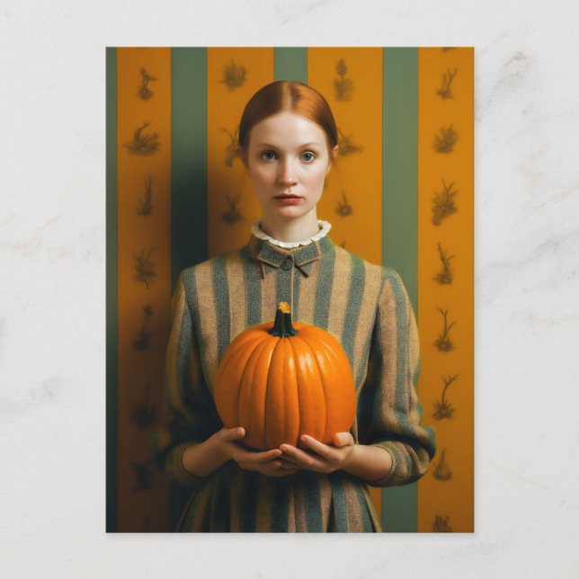 Carte Postale Femme Tenant Un Citrouille (Devant)
