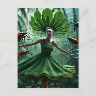 Carte Postale Femme tournoyant dans une robe faite de bestiole p