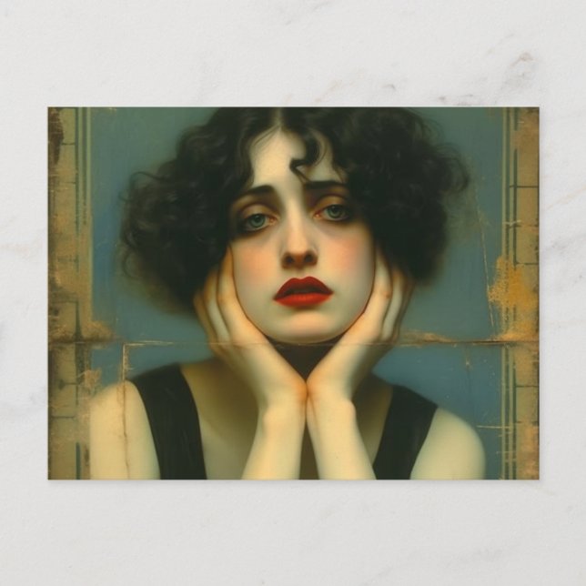 Carte Postale Femme triste avec ses mains sur le visage (Devant)