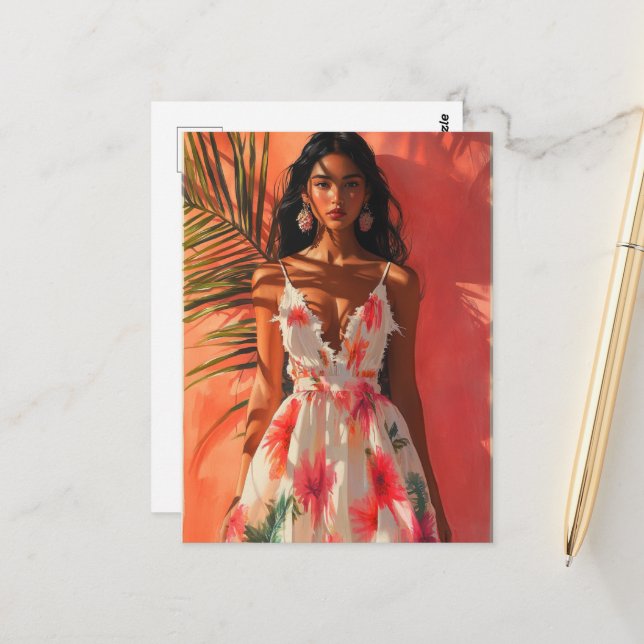 Carte Postale Femme tropicale (Devant/Arrière en situation)