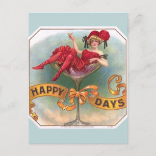 Carte Postale Femme victorienne Champagne Rouge Happy
