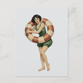 Carte Postale Femme victorienne nageuse avec bouée de sauvetage