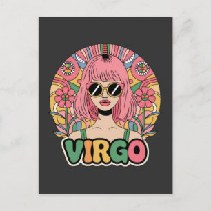 Carte Postale Femme Vierge Rétro Stylée Signe du Zodiaque Coloré