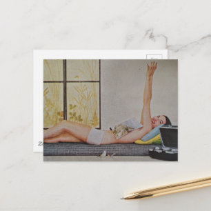 Carte Postale Femme vintage 1957 publicité perte de poids sans r