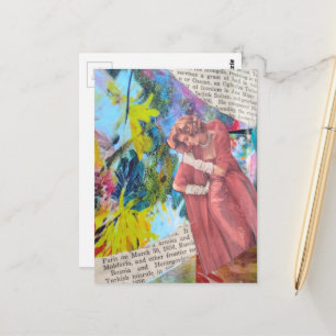 Carte Postale Femme Vintage dans un Collage de Robe Rouge