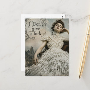 Carte Postale Femme Vintage dans une robe à fourchettes Citation