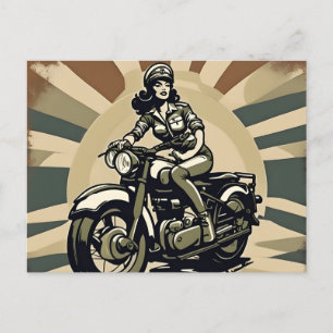 Carte Postale Femme vintage de moto