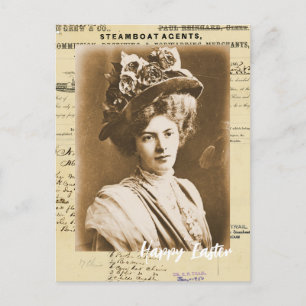 Carte Postale Femme vintage en tenue de Pâques