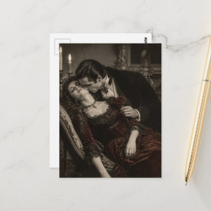Carte Postale Femme vintage et vampire amoureux