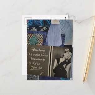 Carte Postale Femme Vintage Love You So et Collage de Textures
