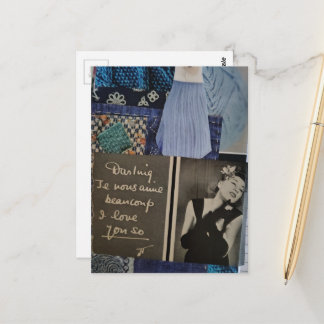 Carte Postale Femme Vintage Love You So et Collage de Textures