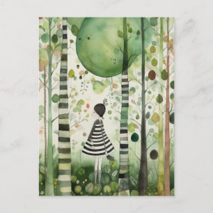 Carte Postale Femme whimiscale dans la forêt