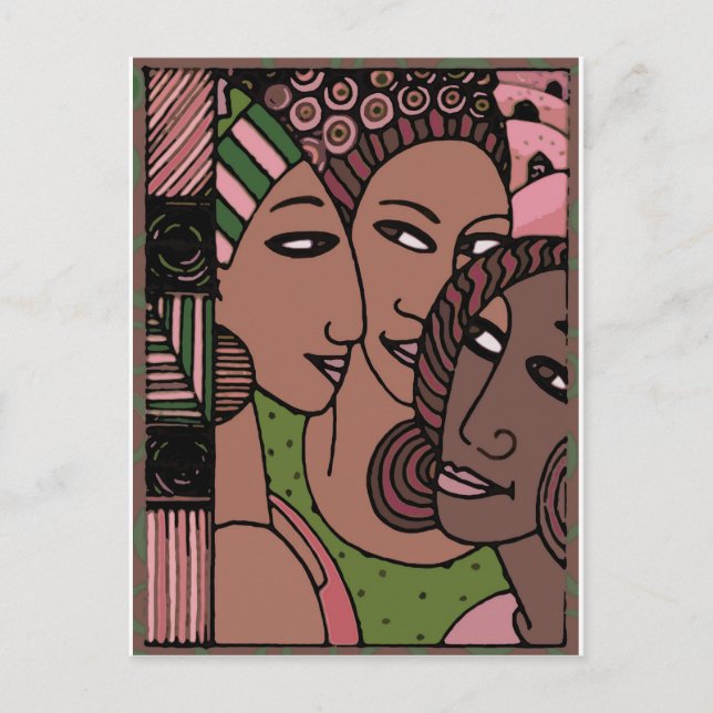 Carte Postale Femmes afro-américaines roses et vertes (Devant)