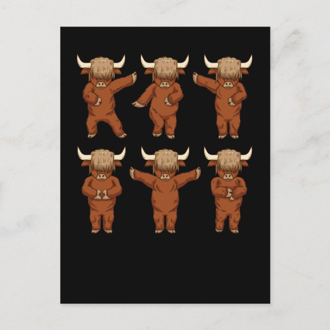 Carte Postale Femmes amoureuses des vaches Highland Dansant Scot (Devant)