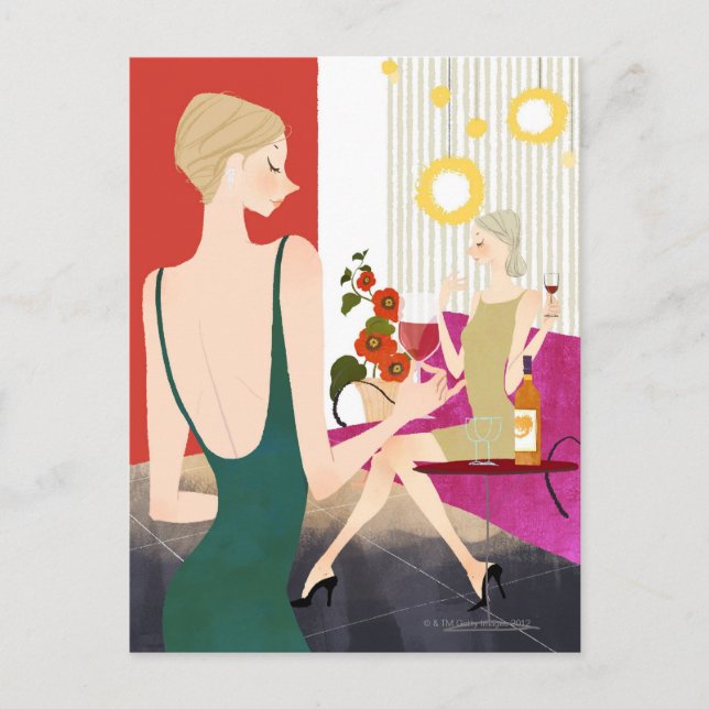 Carte Postale Femmes Boire du vin (Devant)