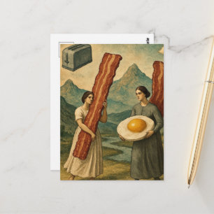 Carte Postale Femmes drôles de petit-déjeuner surréaliste Bacon 