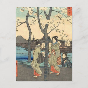 Carte Postale Femmes japonaises anciennes en fleurs de cerisiers