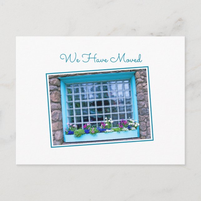 Carte Postale Fenêtre Bleue Nous Avons Déplacé Coloré Flower Box (Devant)