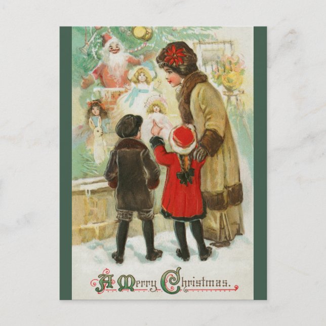 Carte Postale Fenêtre de magasin de Noël maman et enfants modifi (Devant)