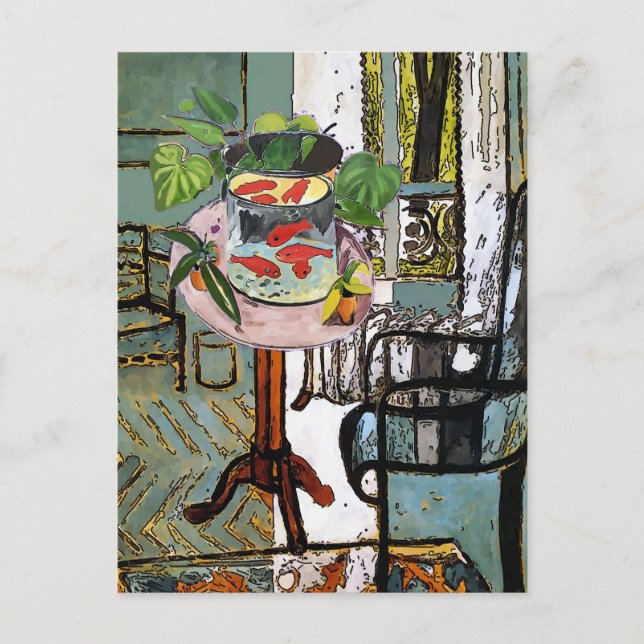 Carte Postale Fenêtre en vert avec Poisson d'or, (Devant)