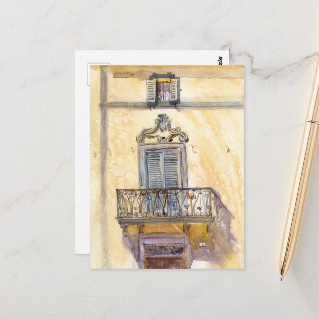 Carte Postale Fenêtre italienne. Art original de Sveta Mikhalevi (Devant/Arrière en situation)