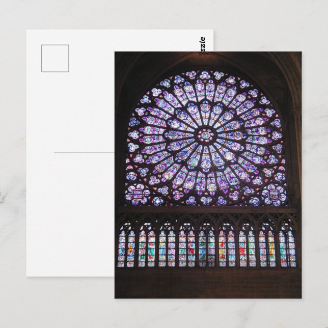 Carte Postale Fenêtre rose à la cathédrale Notre-Dame (Devant / Derrière)