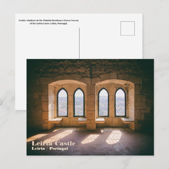 Carte Postale Fenêtres gothiques dans Leiria Castle Palatial Res (Devant / Derrière)