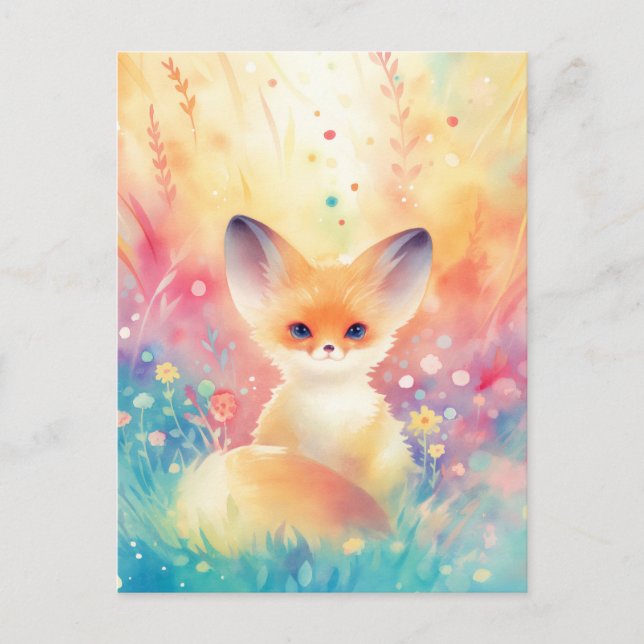 Carte Postale Fennec Fox in Sun Drenched Wildflower Meadow (Devant)