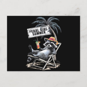 Carte Postale Feral Girl Summer Beach Funny Raccoon