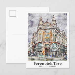 Carte Postale Ferenciek Tere Budapest Hongrie Aquarelle de voyag