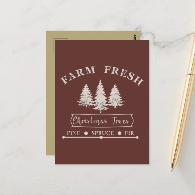 Carte Postale Ferme des arbres de Noël frais (Devant/Arrière en situation)