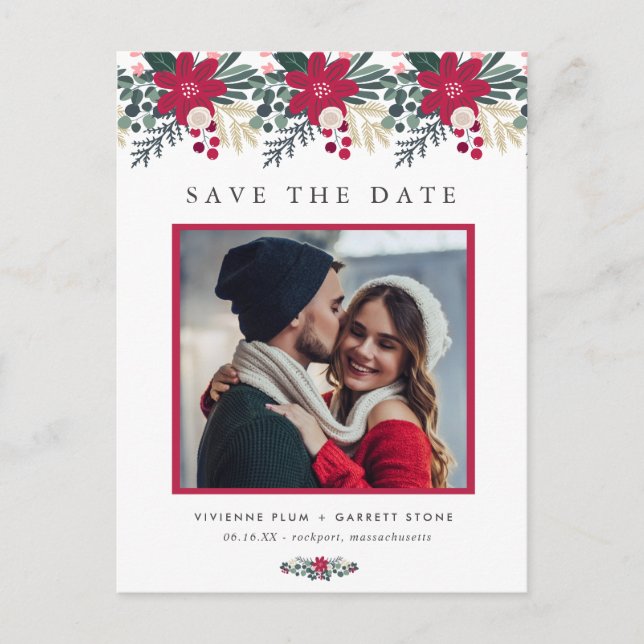 Carte Postale Ferme Rouge Floral Plaid Wedding Enregistrer la da (Devant)