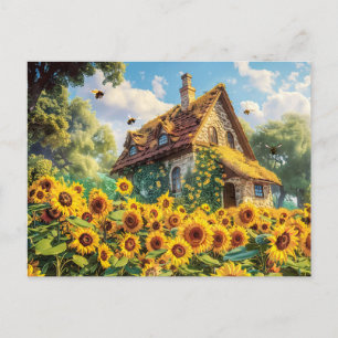 Carte Postale Ferme Sunlit avec fleurs de soleil