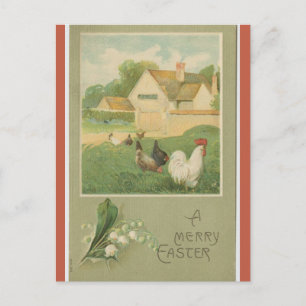 Carte Postale Ferme Vintage Avec Pâques aux Poulets
