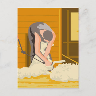 Carte Postale Fermier Fermier Shear Sheep WPA