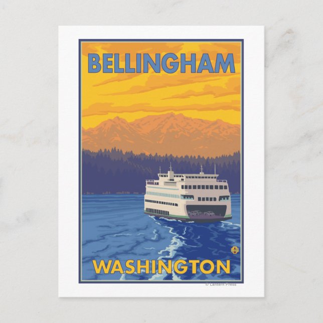 Carte Postale Ferry and Mountains - Bellingham, Washington (Devant)