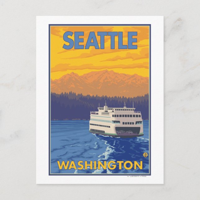 Carte Postale Ferry and Mountains - Seattle, Washington (Devant)