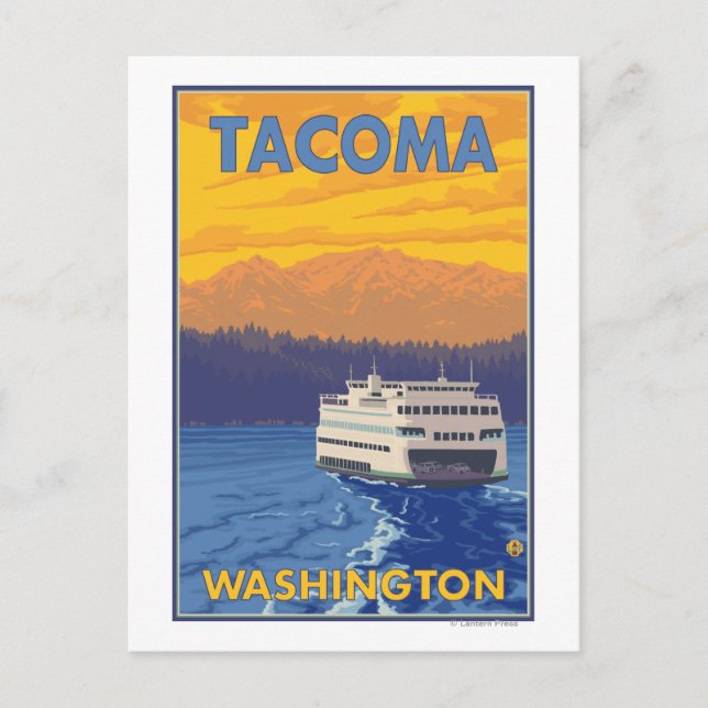 Carte Postale Ferry and Mountains - Tacoma, Washington (Devant)